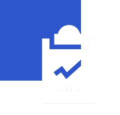 Clipboard with checkmark on blue and black.